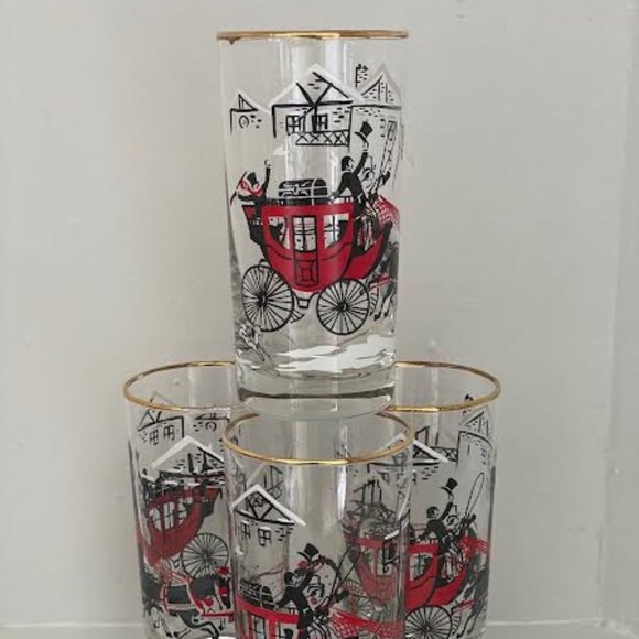 Set of 4 Vintage Drinkware LIBBEY Stagecoach Winter Scene Beverage  Glasses - Picture 5 of 11